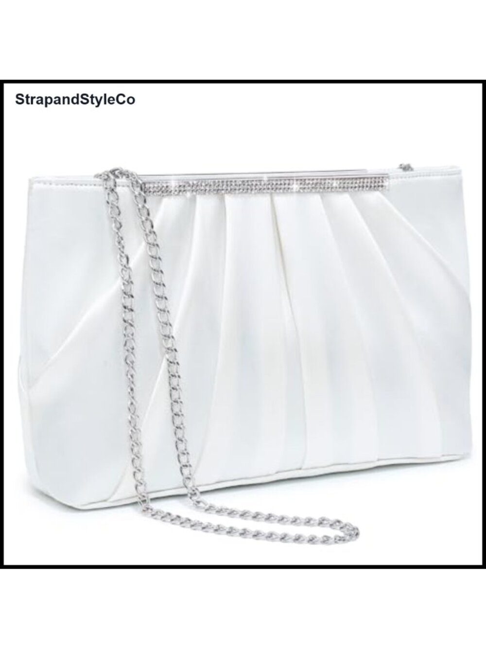 Pleated Rhinestone Evening Clutch with Detachable Chain Strap